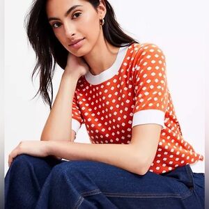 LOFT Women’s Orange Polka Dot Short Sleeve Sweater, size S